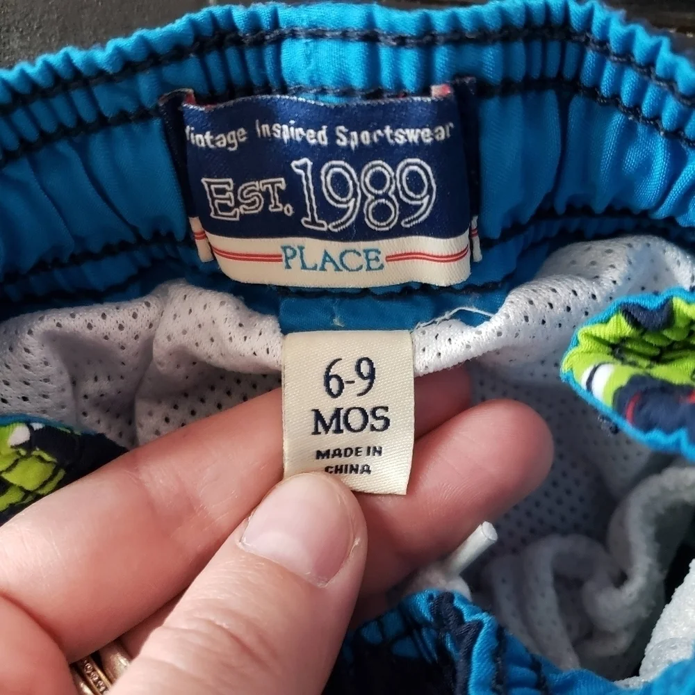 The Children's Place Baby Boy 6-9 Months Swim Trunks Navy Colorful Sea Creatures